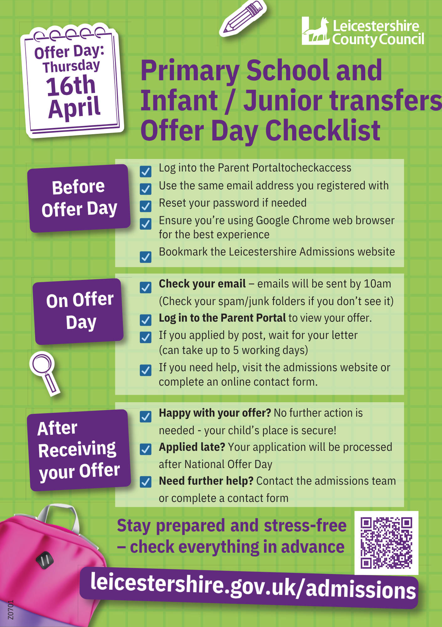 Leicestershire County Council Primary School Offer Day Poster